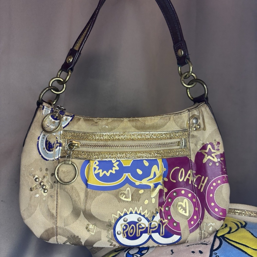 Coach Poppy Graffiti Signature C Khaki Gold Canvas Crossbody Bag F15309 Mens
